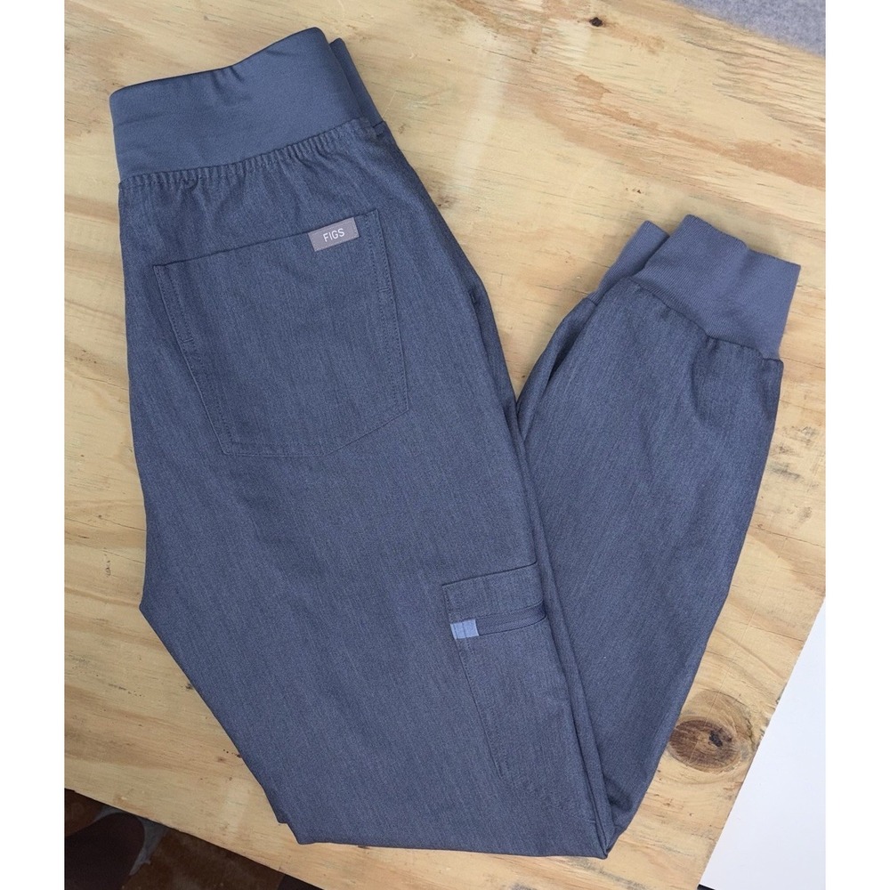 FIGS Womens Zamora Jogger Scrub Pants in Heather Denim Blue XS